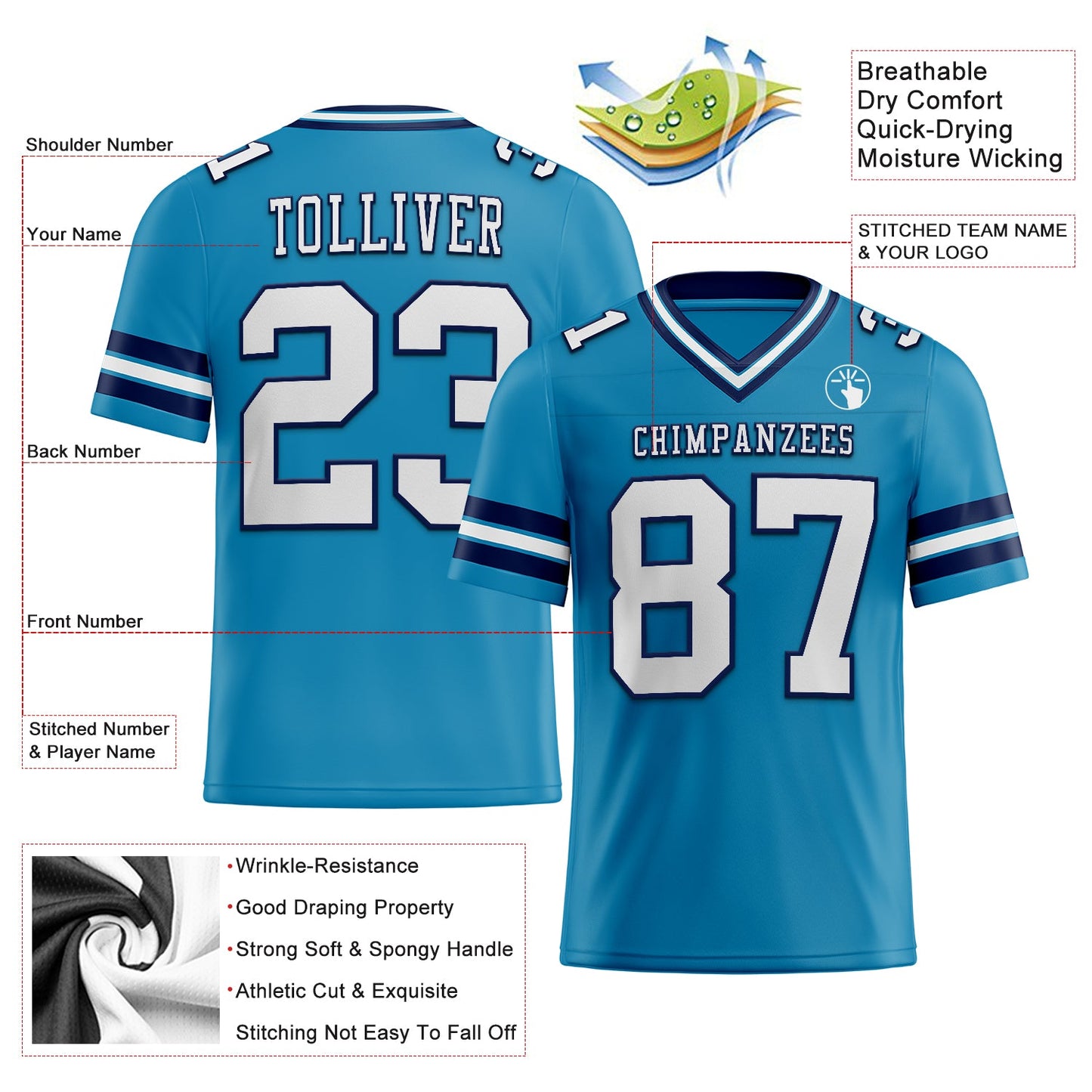Custom Panther Blue White-Navy Authentic Football Jersey