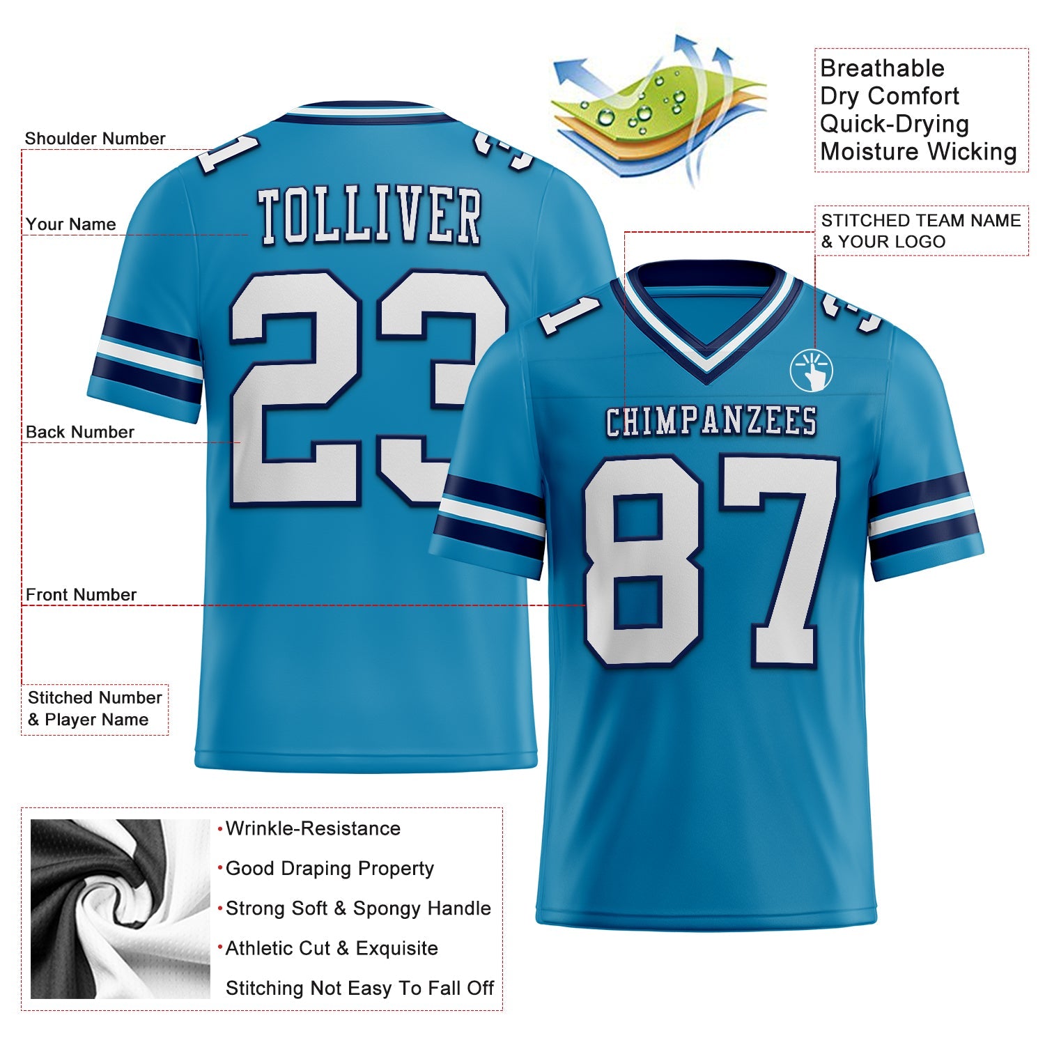 Custom Panther Blue White-Navy Authentic Football Jersey