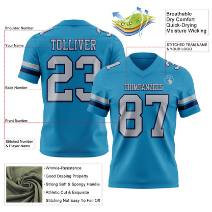 Custom Panther Blue Gray-Navy Authentic Football Jersey