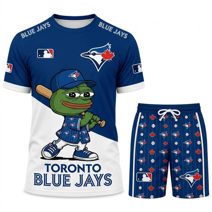 Meme Frog Baseball Fan T-Shirt And Shorts Set, Funny Sport Outfit | 30 Teams Available