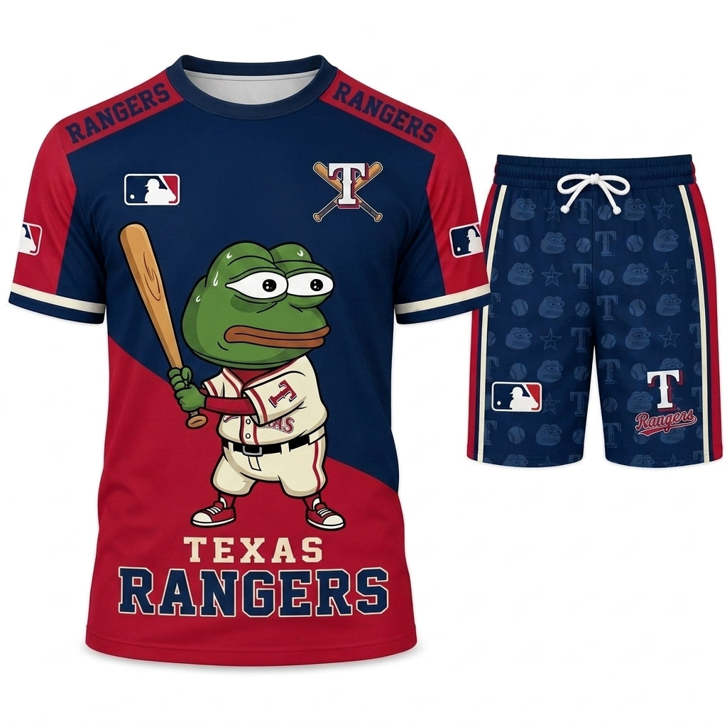 Meme Frog Baseball Fan T-Shirt And Shorts Set, Funny Sport Outfit | 30 Teams Available
