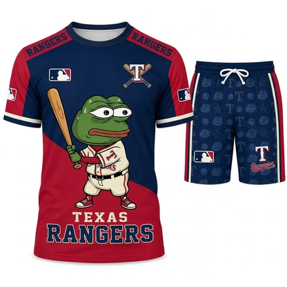 Meme Frog Baseball Fan T-Shirt And Shorts Set, Funny Sport Outfit | 30 Teams Available