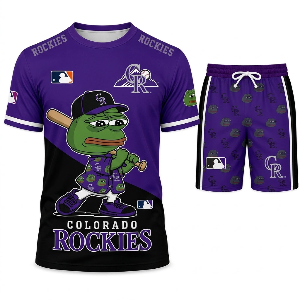 Meme Frog Baseball Fan T-Shirt And Shorts Set, Funny Sport Outfit | 30 Teams Available