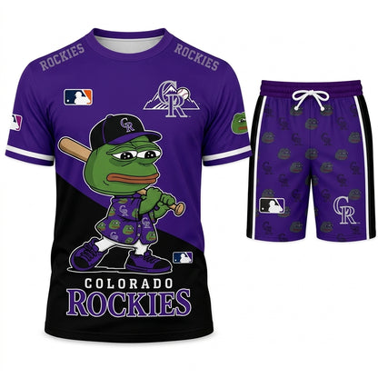 Meme Frog Baseball Fan T-Shirt And Shorts Set, Funny Sport Outfit | 30 Teams Available