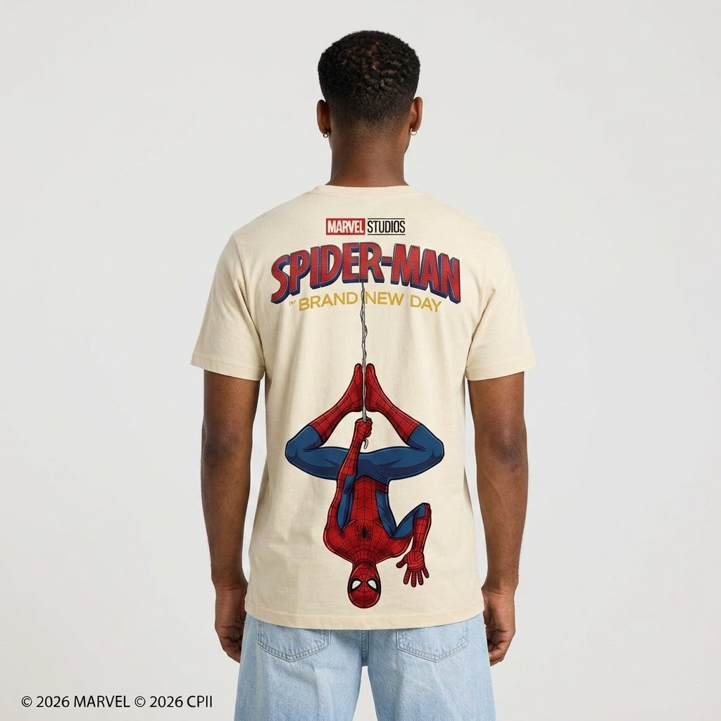 Cream Long Sleeve Shirt, Comic Web Hero Inspired Back Print Tee, Superhero Fan Streetwear Gift