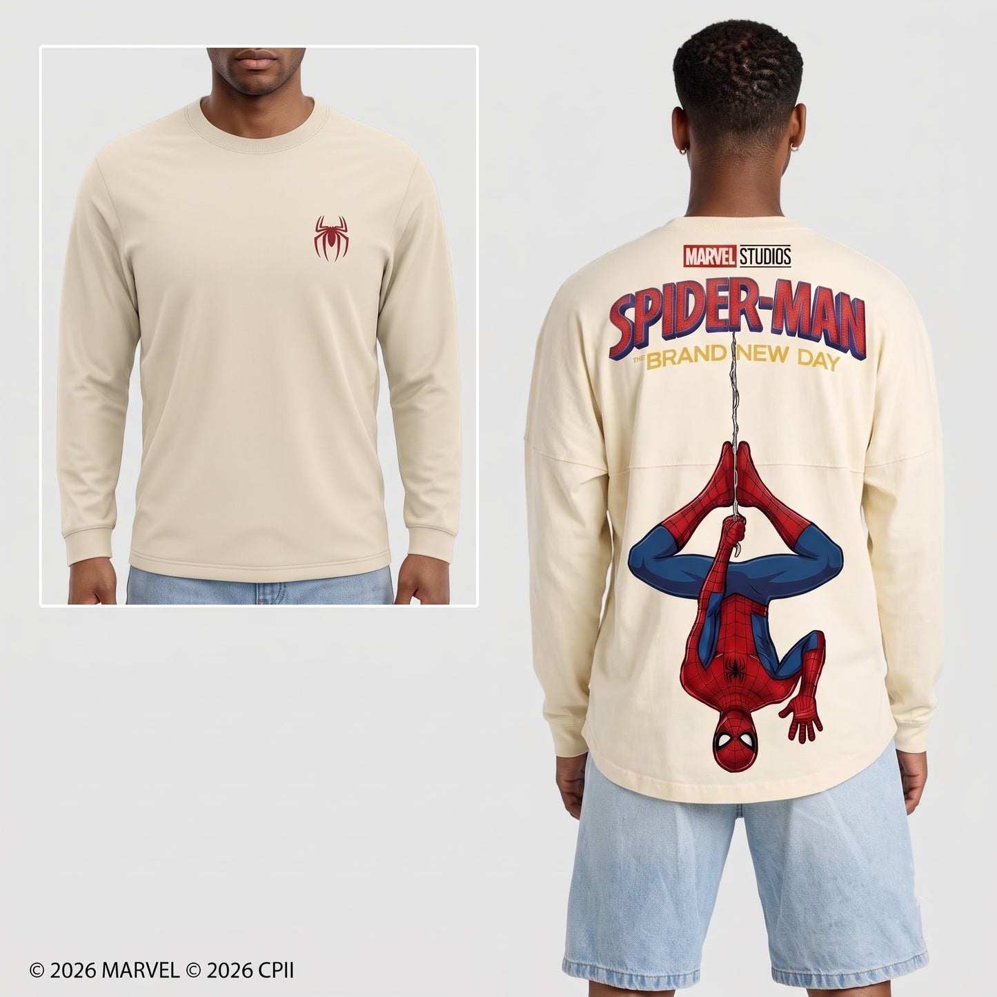 Cream Long Sleeve Shirt, Comic Web Hero Inspired Back Print Tee, Superhero Fan Streetwear Gift