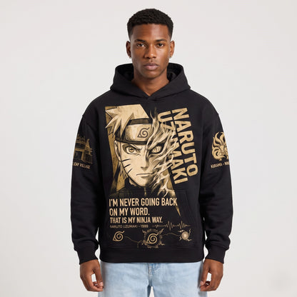 Anime Narutoo Ninja Graphic Shirt, Black Pullover Manga Inspired Hoodie, Japanese Streetwear Fan Gift