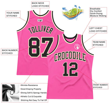 Custom Pink Black-Cream Authentic Throwback Basketball Jersey