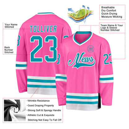 Custom Pink Teal-White Hockey Jersey