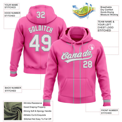 Custom Stitched Pink White-Gray Baseball Pullover Sweatshirt Hoodie