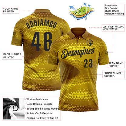 Custom Old Gold Black 3D Bowling Abstract Halftone Performance Polo Shirt