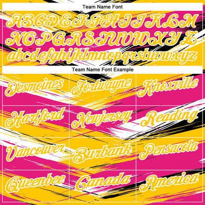 Custom Hot Pink Yellow-Black 3D Bowling Abstract Grunge Art Performance Polo Shirt