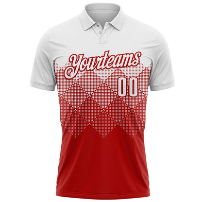 Custom White Red 3D Pattern Design Gradient Square Shape Performance Polo Shirt