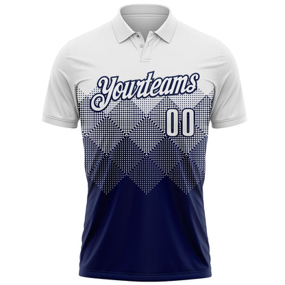 Custom White Navy 3D Pattern Design Gradient Square Shape Performance Polo Shirt