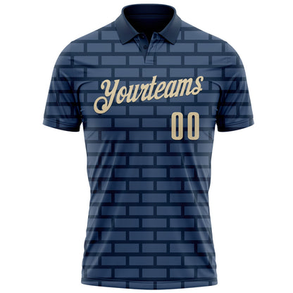 Custom Navy Cream 3D Cornhole Performance Polo Shirt