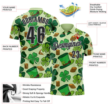 Custom Green Black-Gray 3D St. Patrick's Day Shamrock Performance Polo Shirt