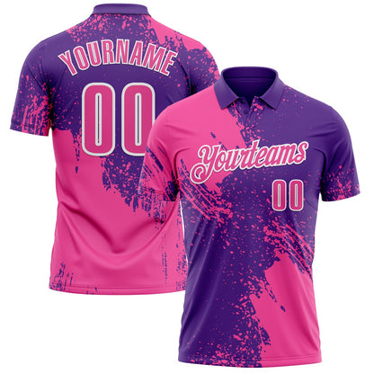 Custom Pink Purple-White 3D Pattern Design Abstract Brush Stroke Performance Polo Shirt