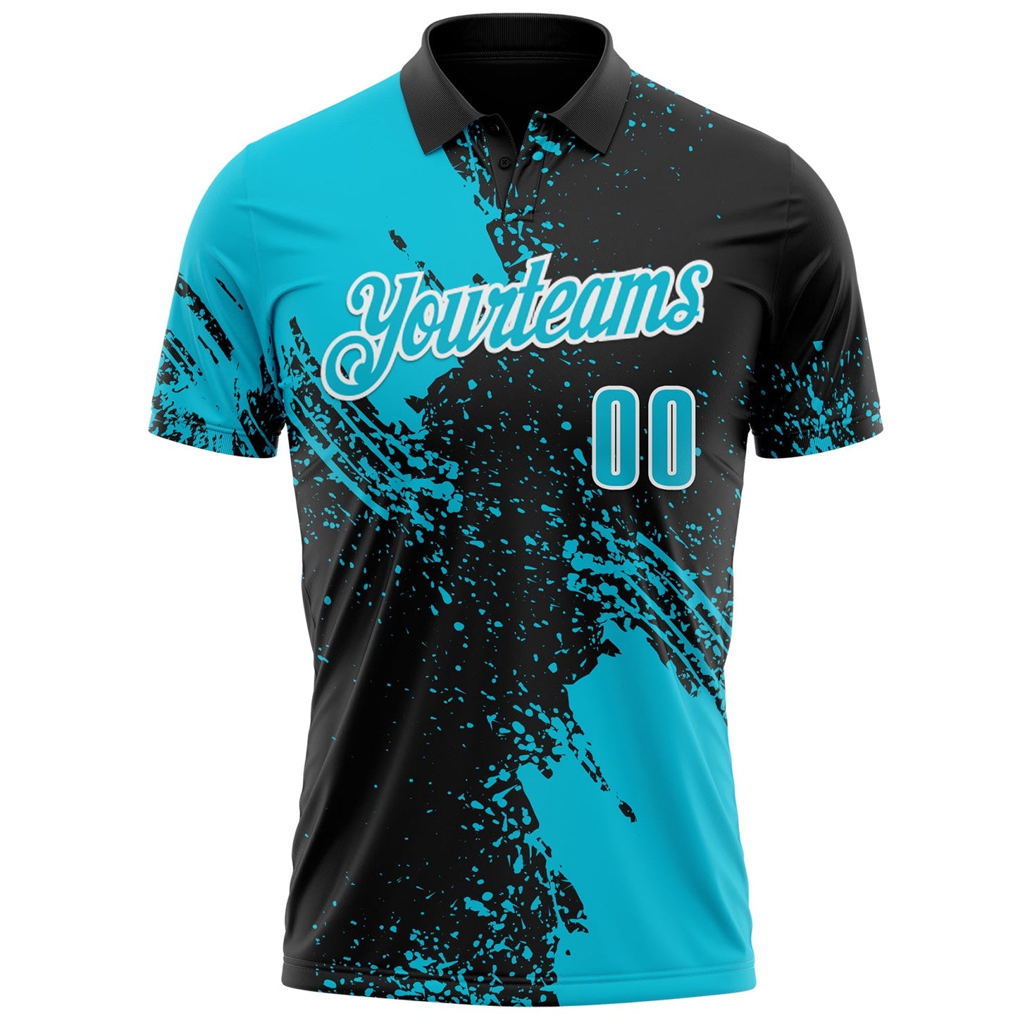 Custom Lakes Blue Black-White 3D Pattern Design Abstract Brush Stroke Performance Polo Shirt