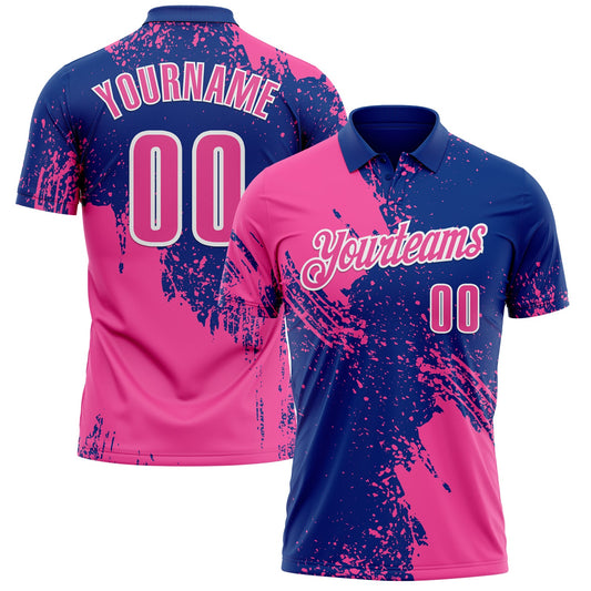 Custom Pink Royal-White 3D Pattern Design Abstract Brush Stroke Performance Polo Shirt