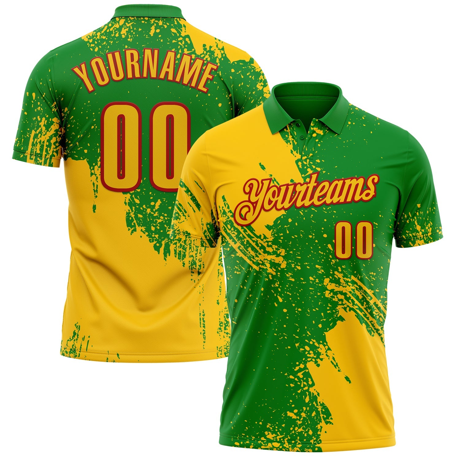 Custom Yellow Grass Green-White 3D Pattern Design Abstract Brush Stroke Performance Polo Shirt
