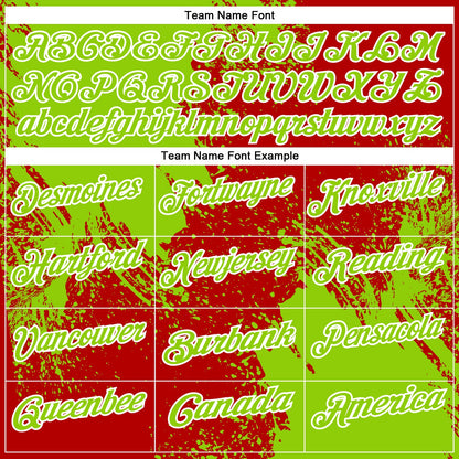 Custom Neon Green Red-White 3D Pattern Design Abstract Brush Stroke Performance Polo Shirt
