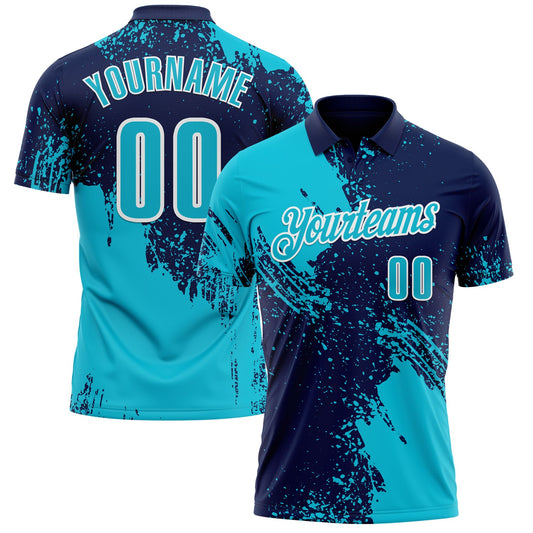 Custom Lakes Blue Navy-White 3D Pattern Design Abstract Brush Stroke Performance Polo Shirt
