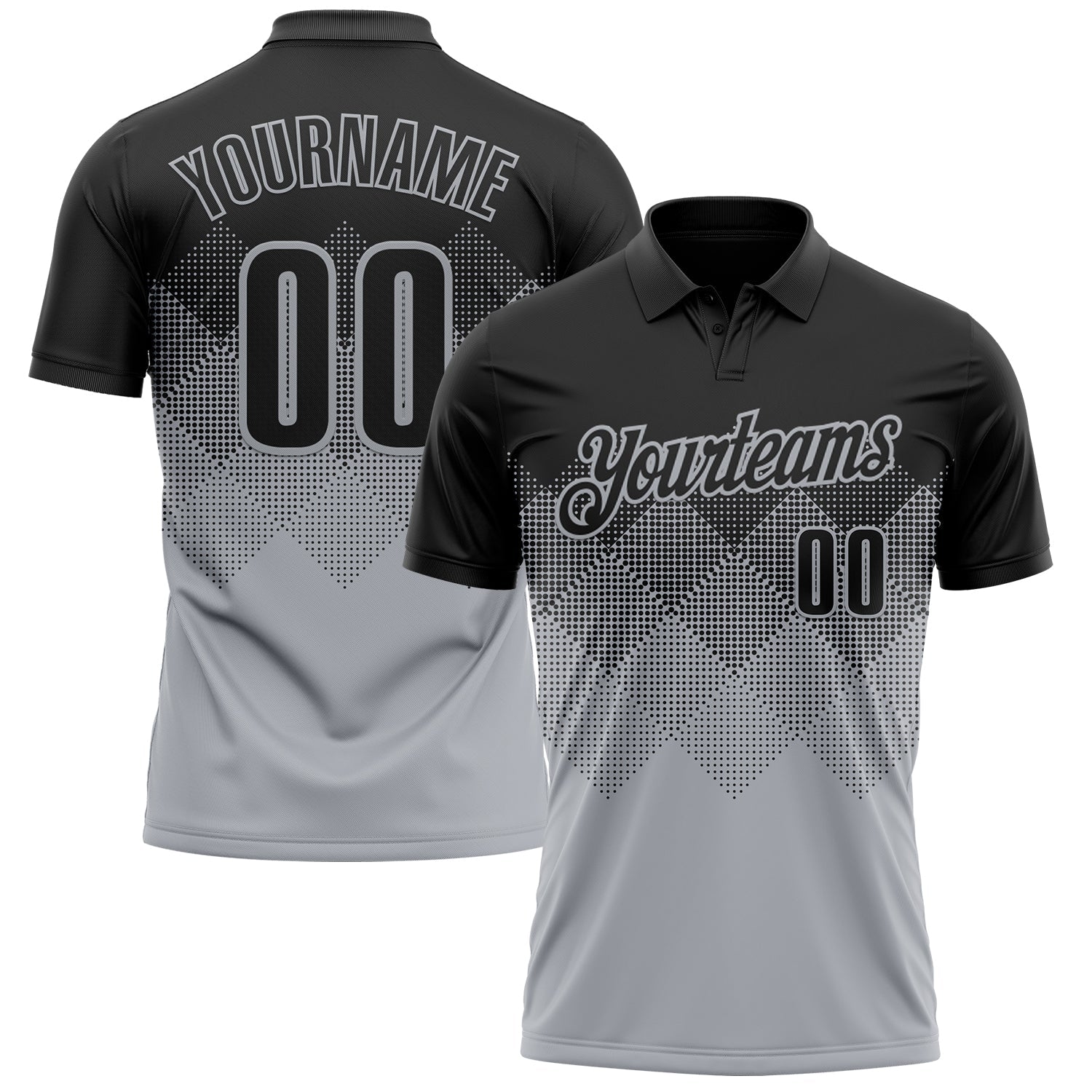 Custom Black Gray 3D Gradient Square Shape Performance Polo Shirt
