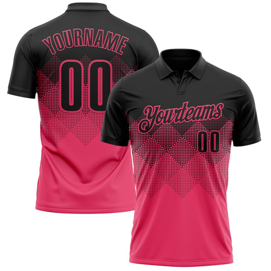Custom Black Neon Pink 3D Gradient Square Shape Performance Polo Shirt