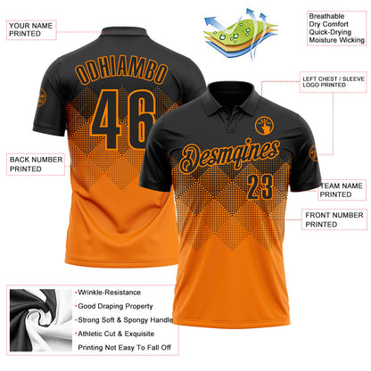 Custom Black Bay Orange 3D Gradient Square Shape Performance Polo Shirt