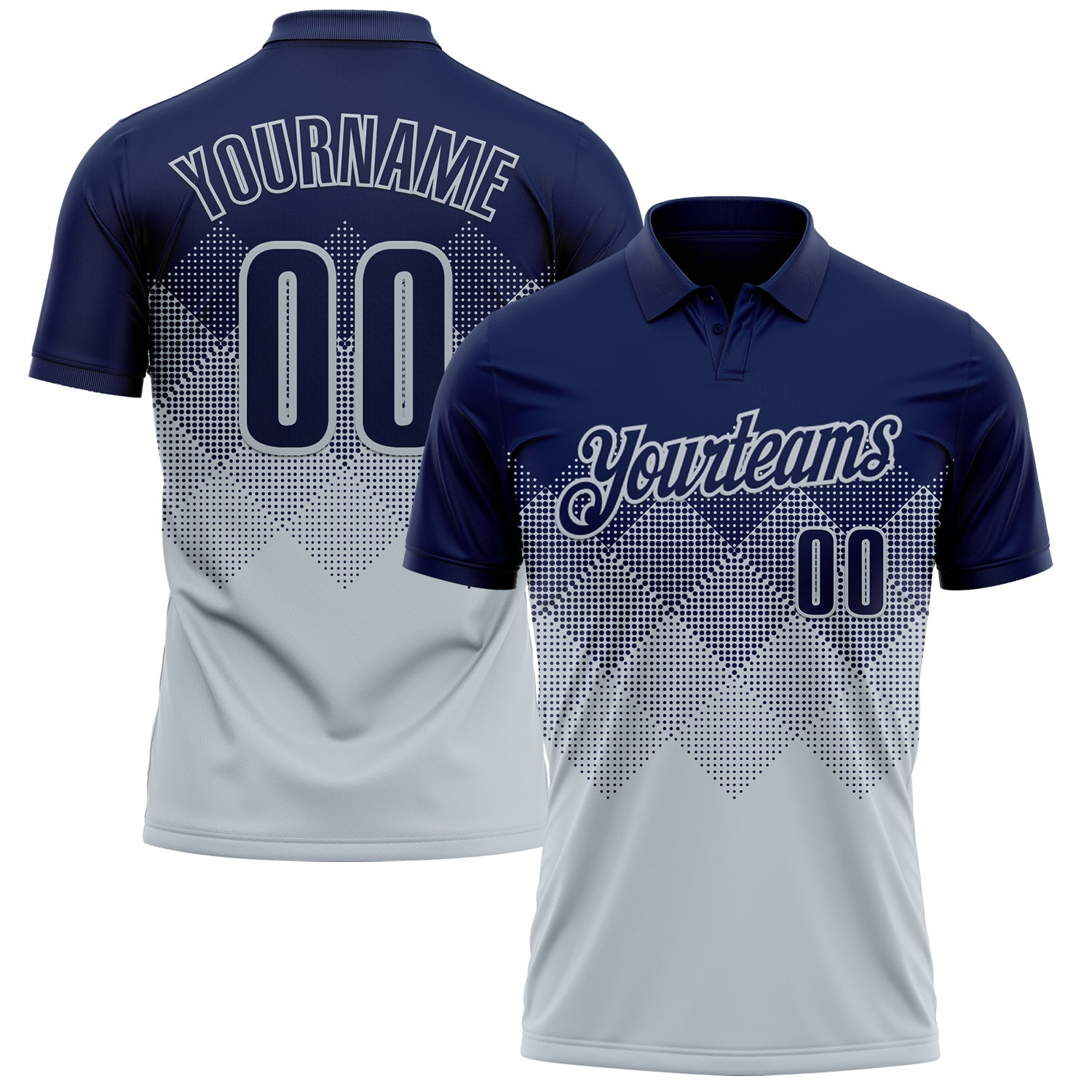 Custom Navy Silver 3D Gradient Square Shape Performance Polo Shirt