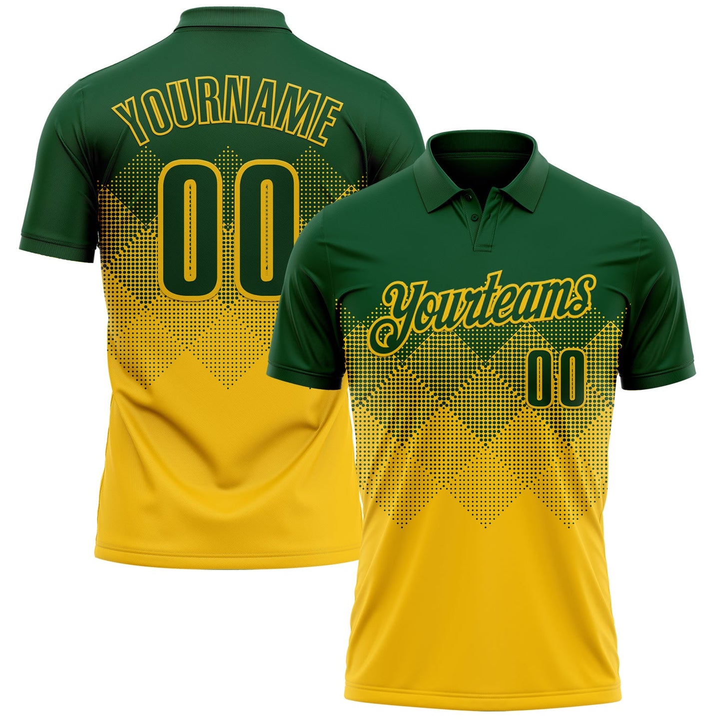 Custom Green Yellow 3D Gradient Square Shape Performance Polo Shirt