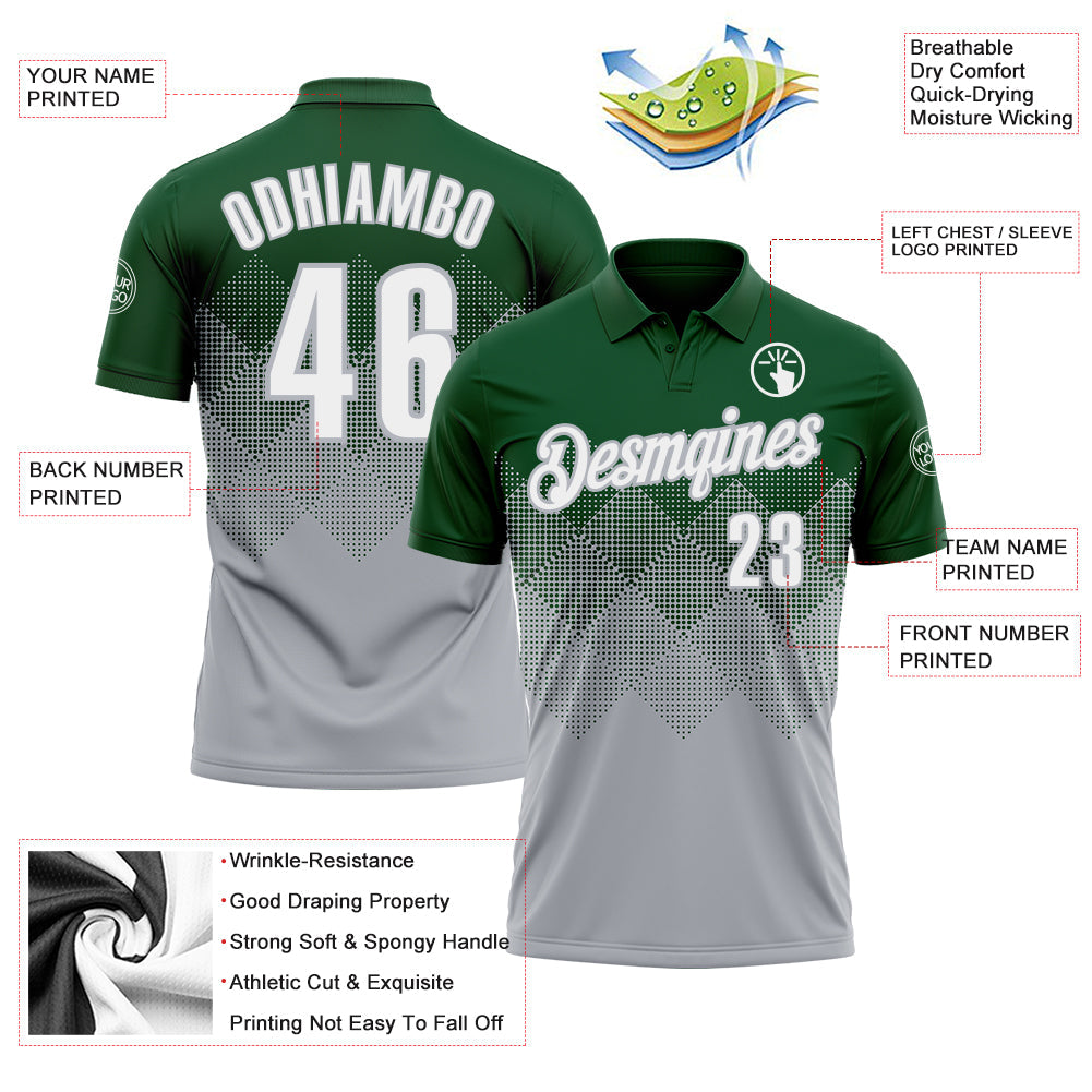 Custom Green White-Gray 3D Gradient Square Shape Performance Polo Shirt