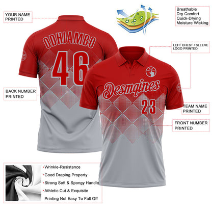 Custom Red Gray 3D Gradient Square Shape Performance Polo Shirt
