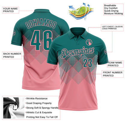 Custom Teal Medium Pink 3D Gradient Square Shape Performance Polo Shirt