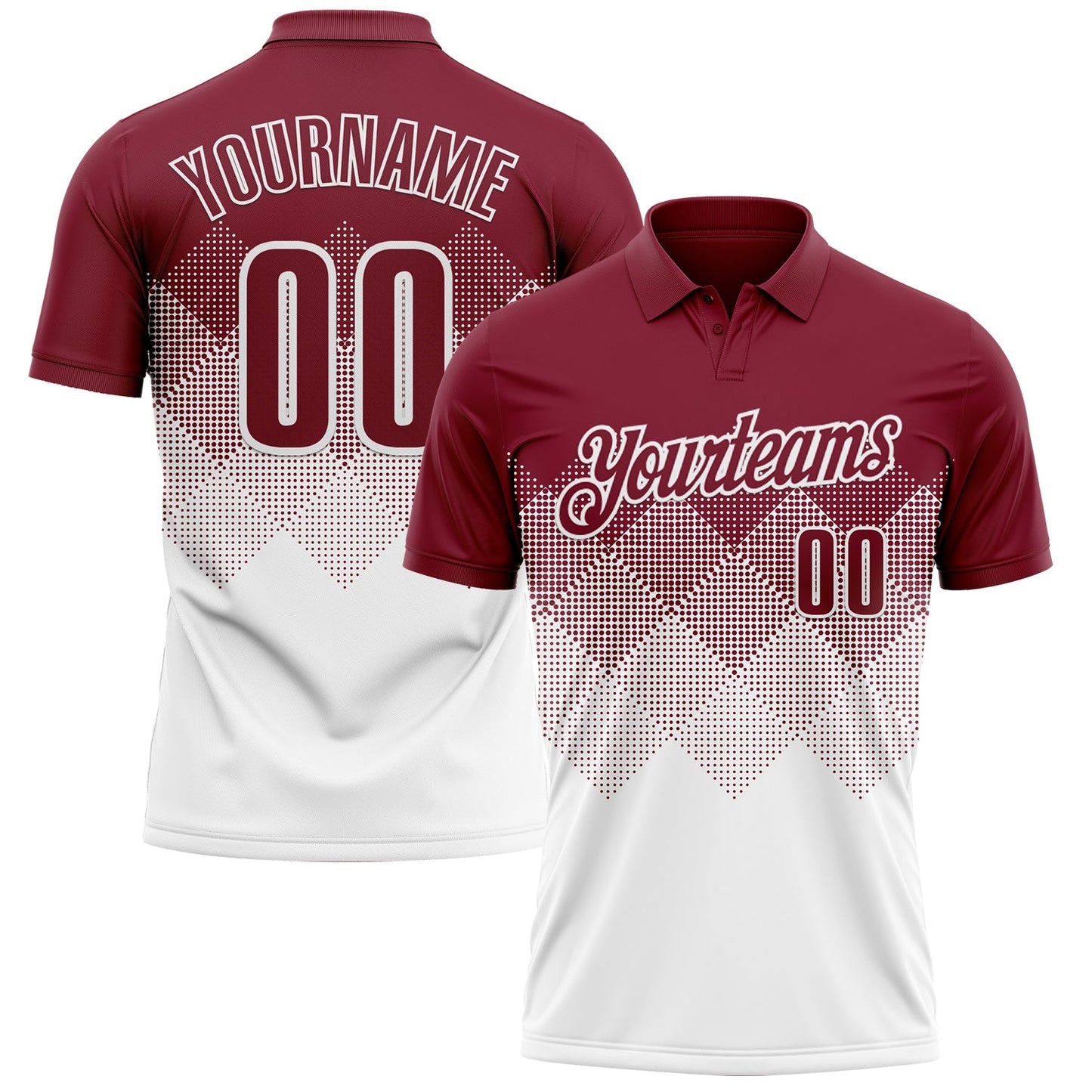 Custom Crimson White 3D Gradient Square Shape Performance Polo Shirt