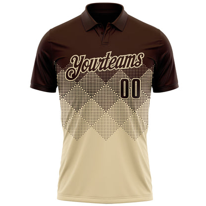 Custom Brown Cream 3D Gradient Square Shape Performance Polo Shirt