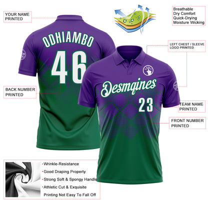 Custom Purple White-Kelly Green 3D Gradient Square Shape Performance Polo Shirt