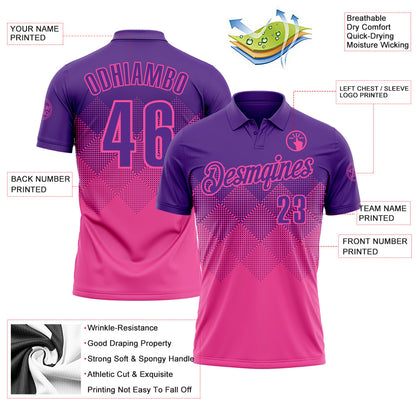 Custom Purple Pink 3D Gradient Square Shape Performance Polo Shirt