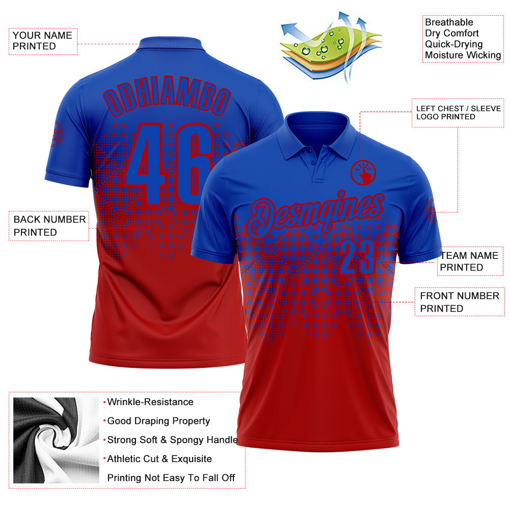 Custom Thunder Blue Red 3D Gradient Square Shape Performance Polo Shirt