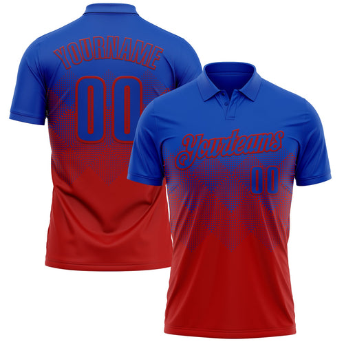 Custom Thunder Blue Red 3D Gradient Square Shape Performance Polo Shirt