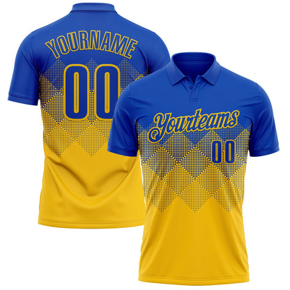 Custom Thunder Blue Yellow 3D Gradient Square Shape Performance Polo Shirt