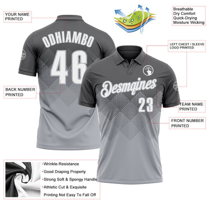 Custom Steel Gray White-Gray 3D Gradient Square Shape Performance Polo Shirt
