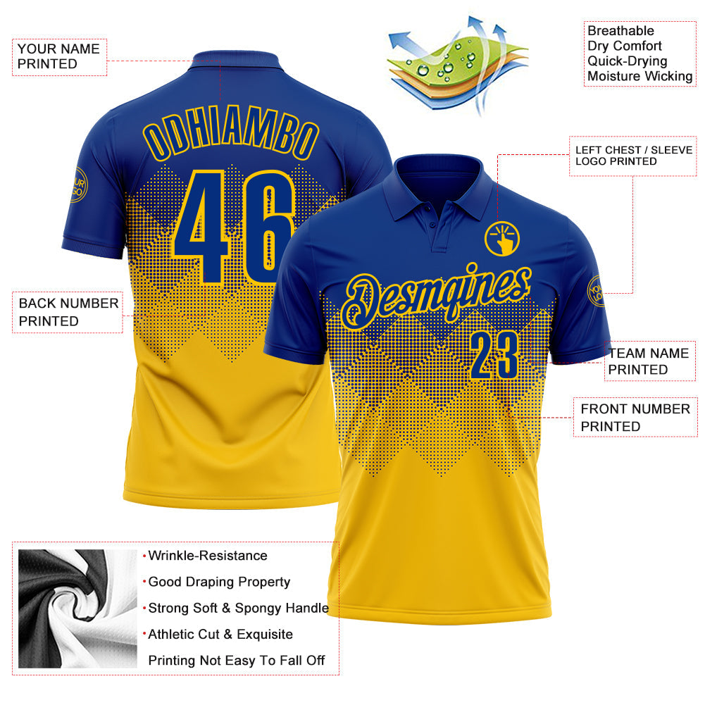 Custom Royal Yellow 3D Gradient Square Shape Performance Polo Shirt