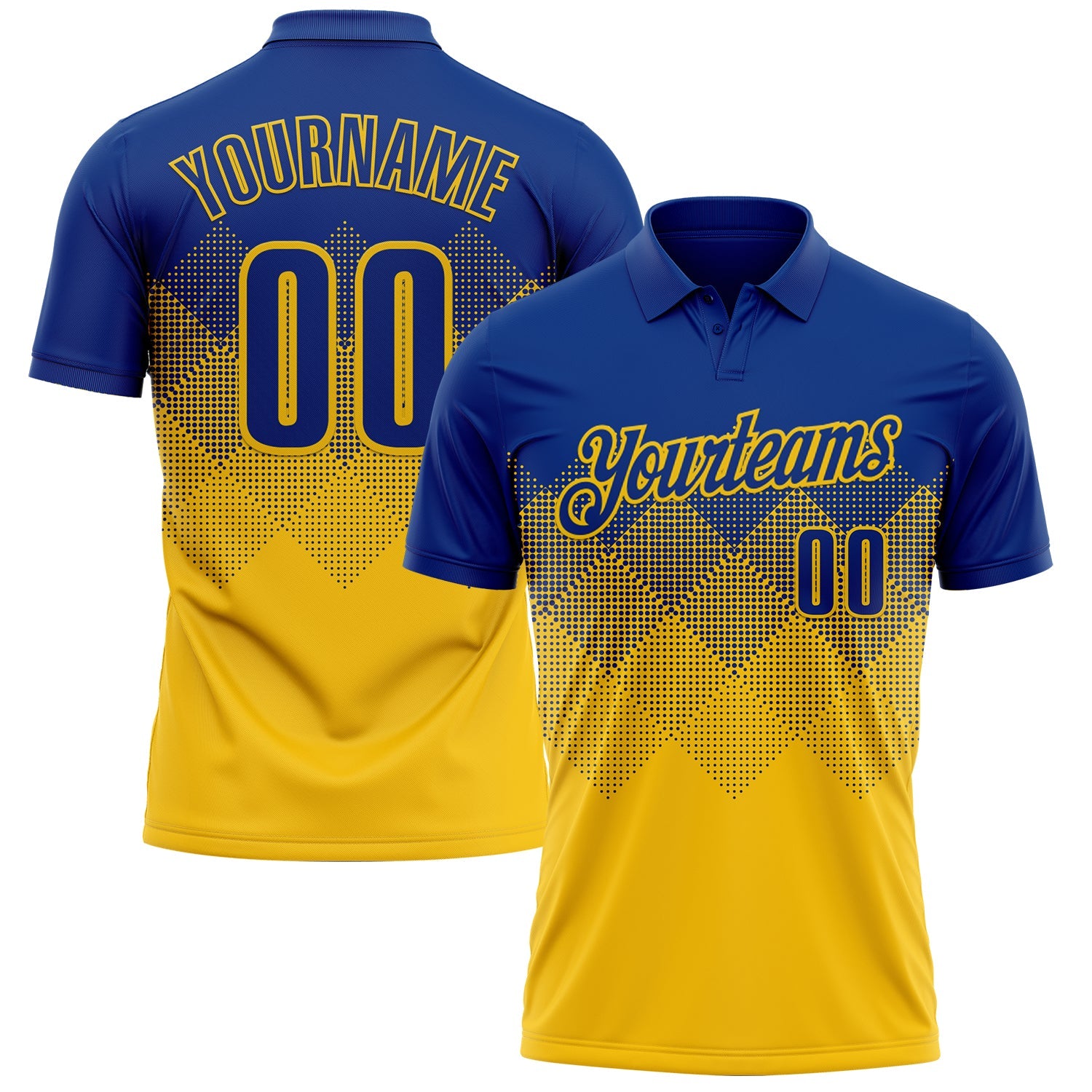 Custom Royal Yellow 3D Gradient Square Shape Performance Polo Shirt