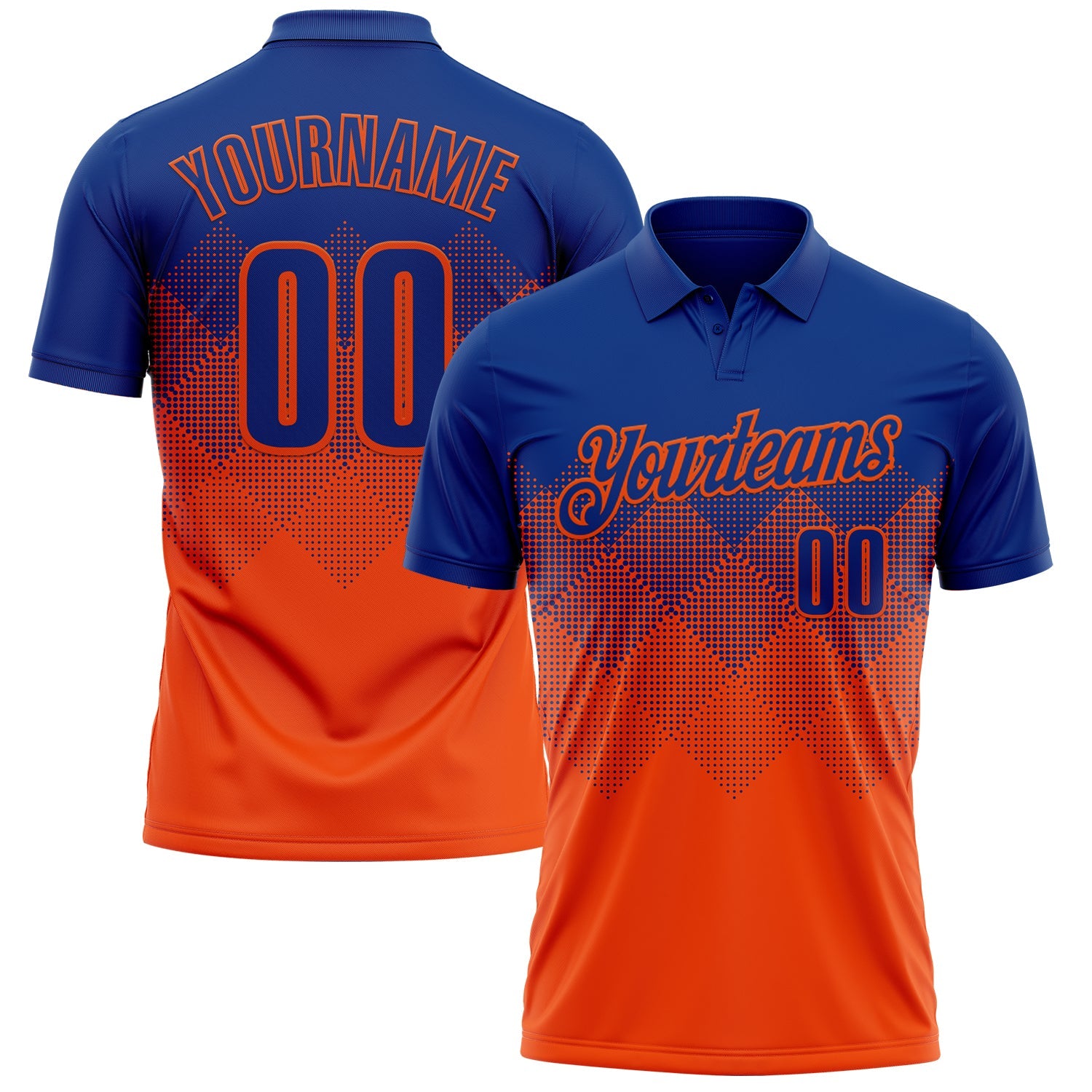 Custom Royal Orange 3D Gradient Square Shape Performance Polo Shirt