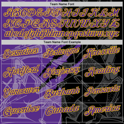 Custom Graffiti Pattern Purple Black-Yellow 3D Scratch Performance Polo Shirt