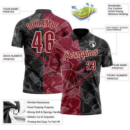 Custom Graffiti Pattern Crimson Black-Cream 3D Scratch Performance Polo Shirt