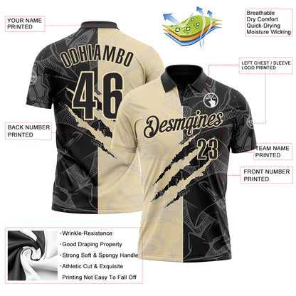 Custom Graffiti Pattern Black-Cream 3D Scratch Performance Polo Shirt