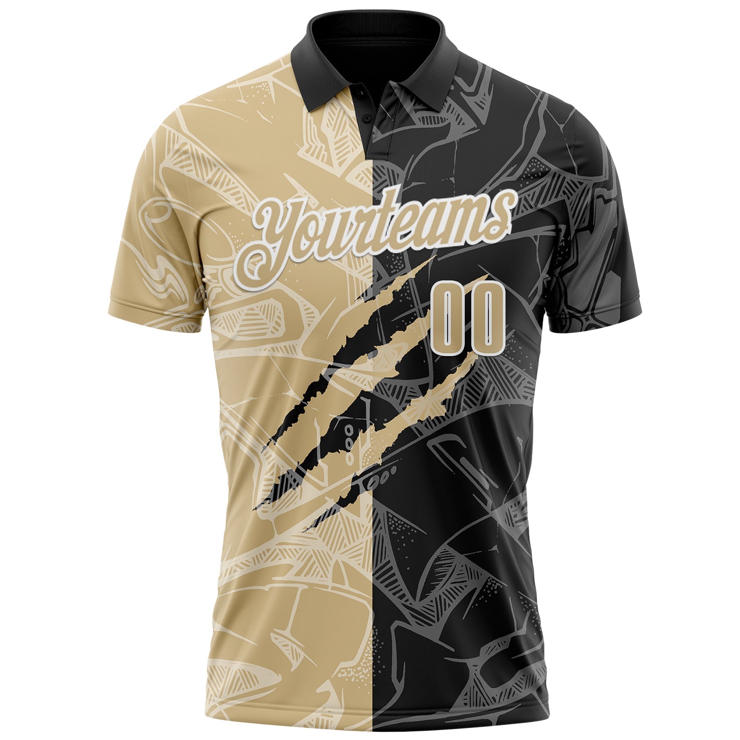 Custom Graffiti Pattern Vegas Gold Black-White 3D Scratch Performance Polo Shirt