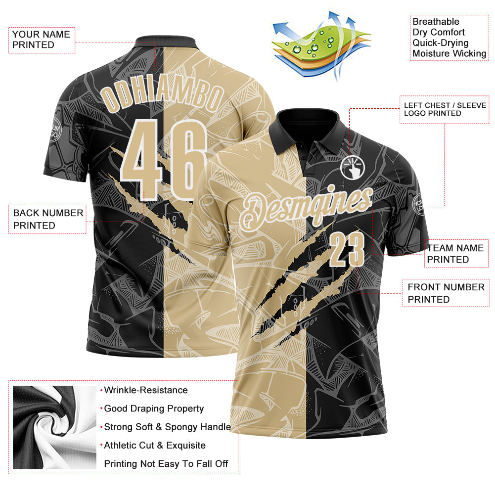 Custom Graffiti Pattern Vegas Gold Black-White 3D Scratch Performance Polo Shirt